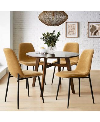 Modern Chenille Upholstered Dining Chairs Set of 4, Metal Legs