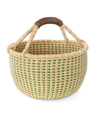 Forest Green and Natural Checked Bolga Basket