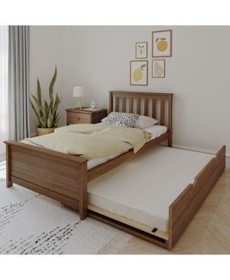 Bed Frame with Trundle, Classic Solid Wood Platform Bed with Storage