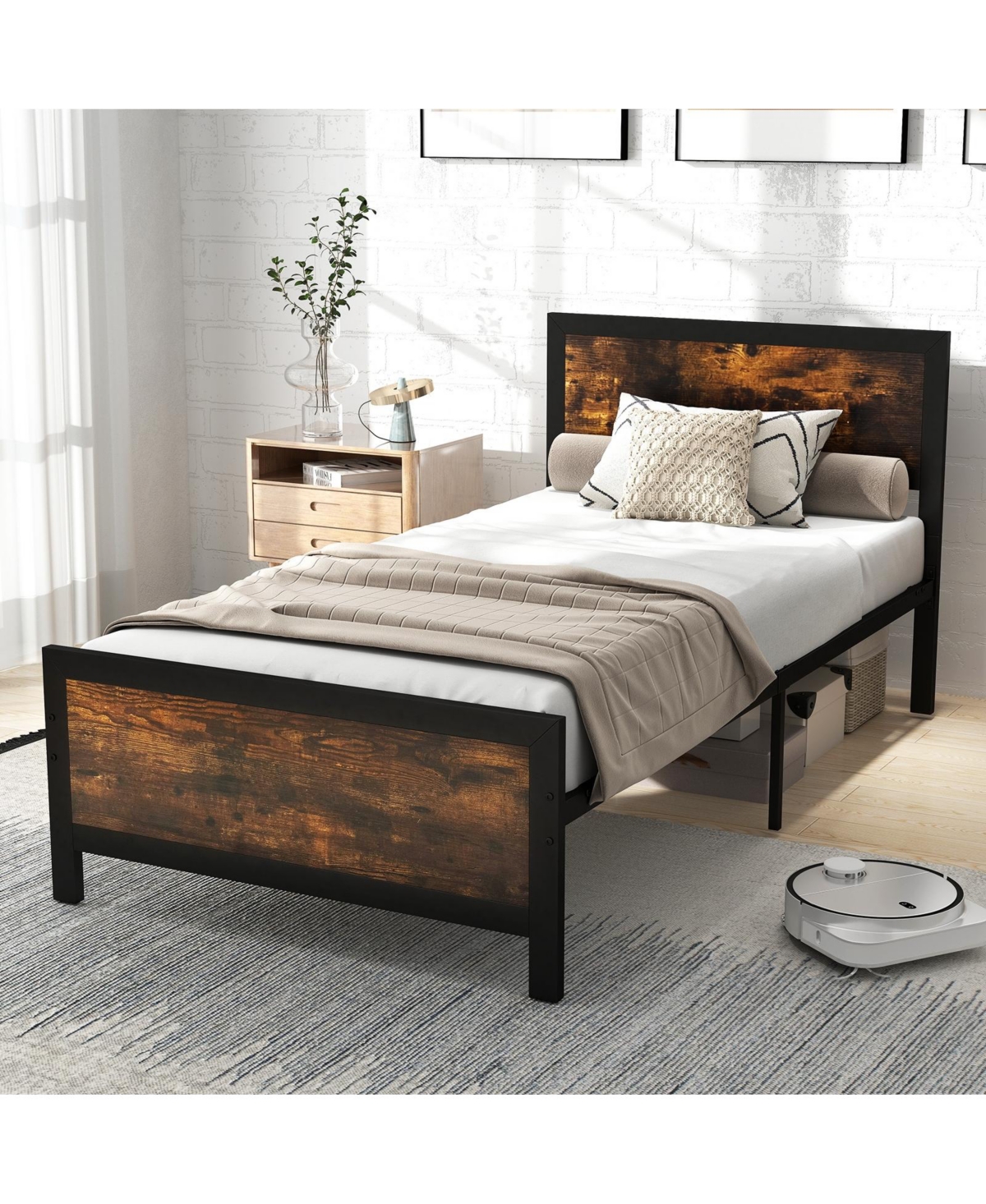 Slickblue Heavy Duty Metal Platform Bed Frame with Headboard Footboard for Bedroom