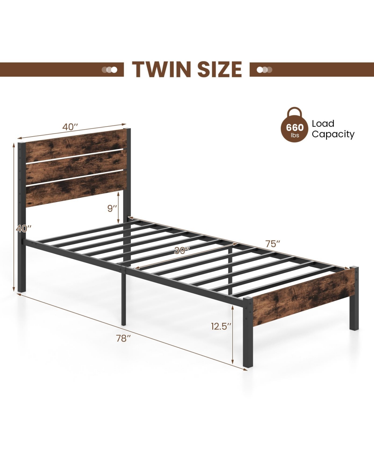 Slickblue Modern Bed Frame with Tall Headboard Mute Bar Structure for Quiet Stability