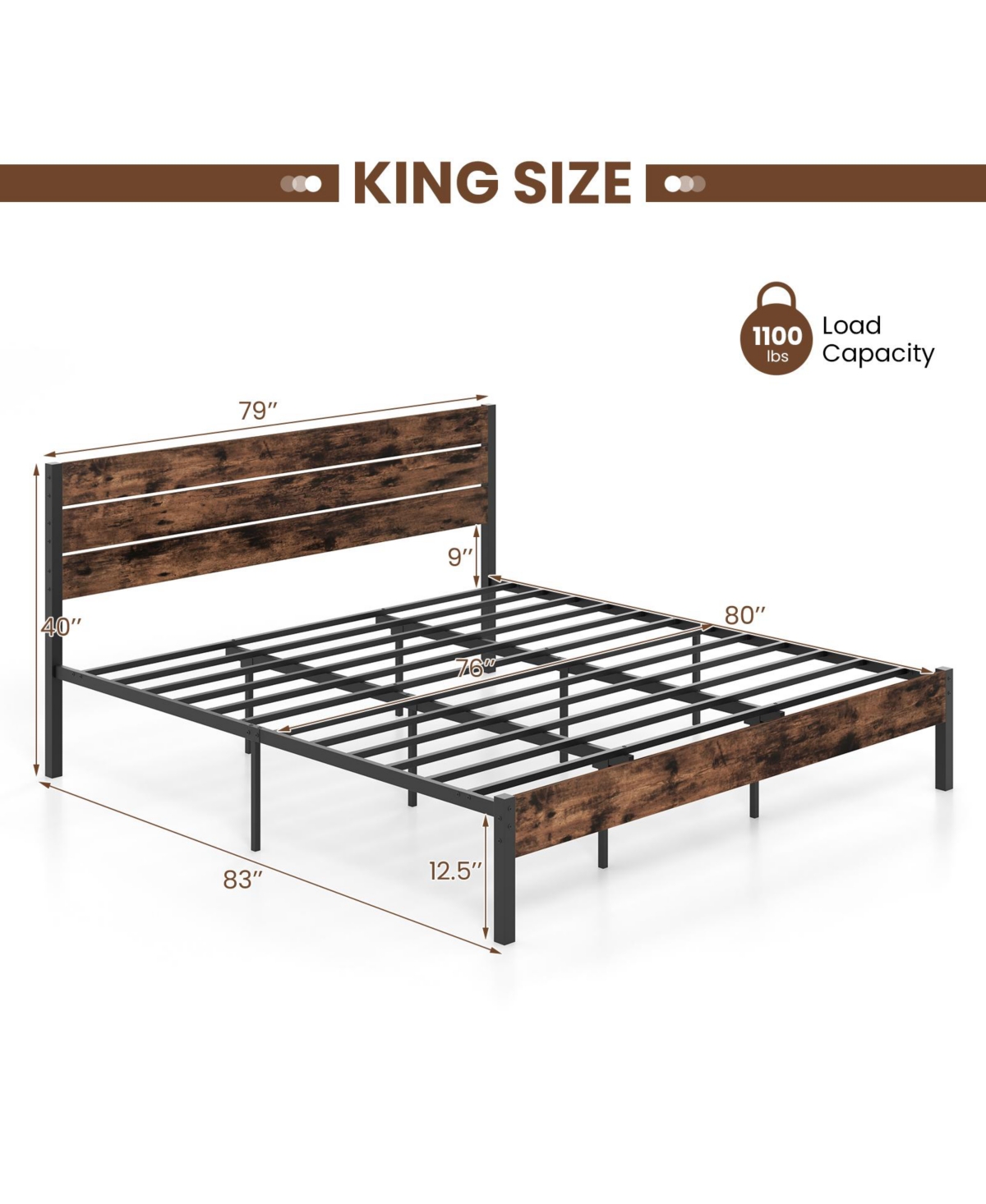 Slickblue Modern Bed Frame with Tall Headboard Mute Bar Structure for Quiet Stability