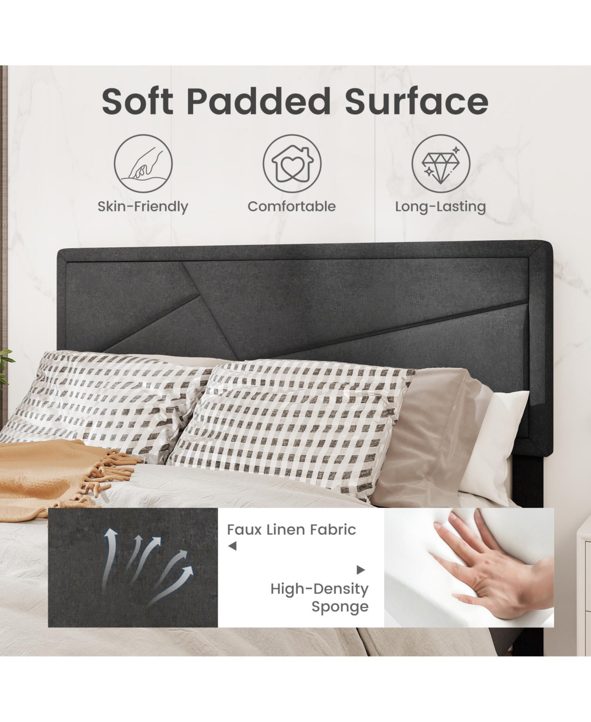 Slickblue Platform Bed Frame with High Upholstered Headboard