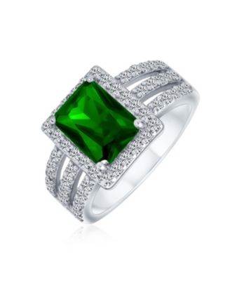 Art Deco Style 3CaraT CZ Emerald Cut Halo Promise Ring Wide Band .925 Sterling Silver