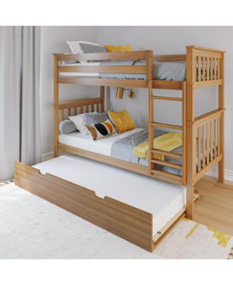 Solid Wood Bunk Bed with Storage Trundle for Kids