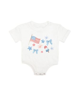 Sweet Wink Baby Girls Patriotic Watercolor Short Sleeve Romper - White 27$