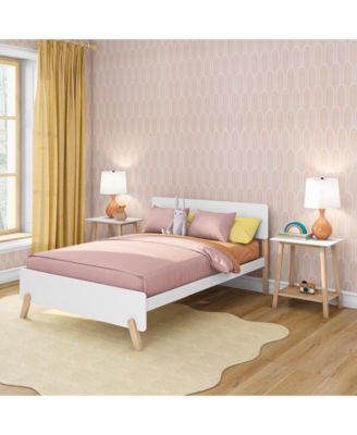 Bed Frame, Mid-Century Modern Solid Wood Platform Bed for Kids, Strong Wood Slat Support, No Box Spring Needed