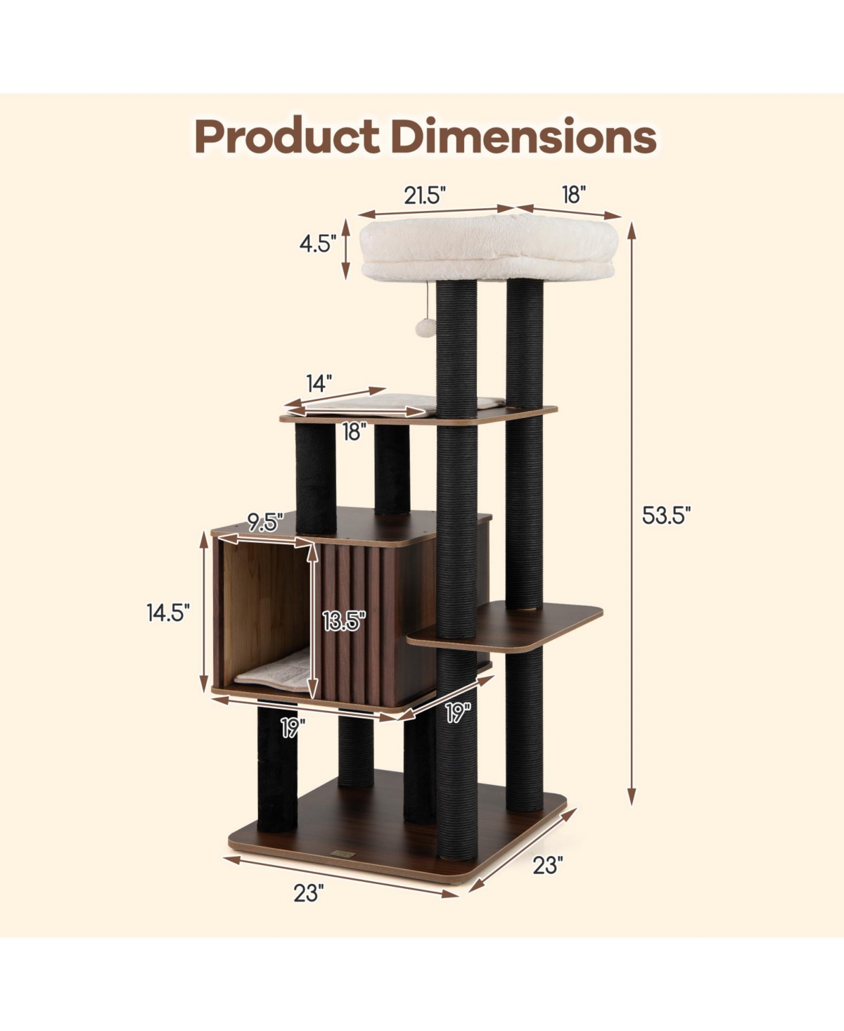 Cozito Cat Tree 53.5 inch Wooden with Padded Top Perch and Condo