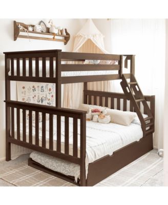 Solid Wood Bunk Bed, Twin over Full with Storage Trundle and Ladder for Kids