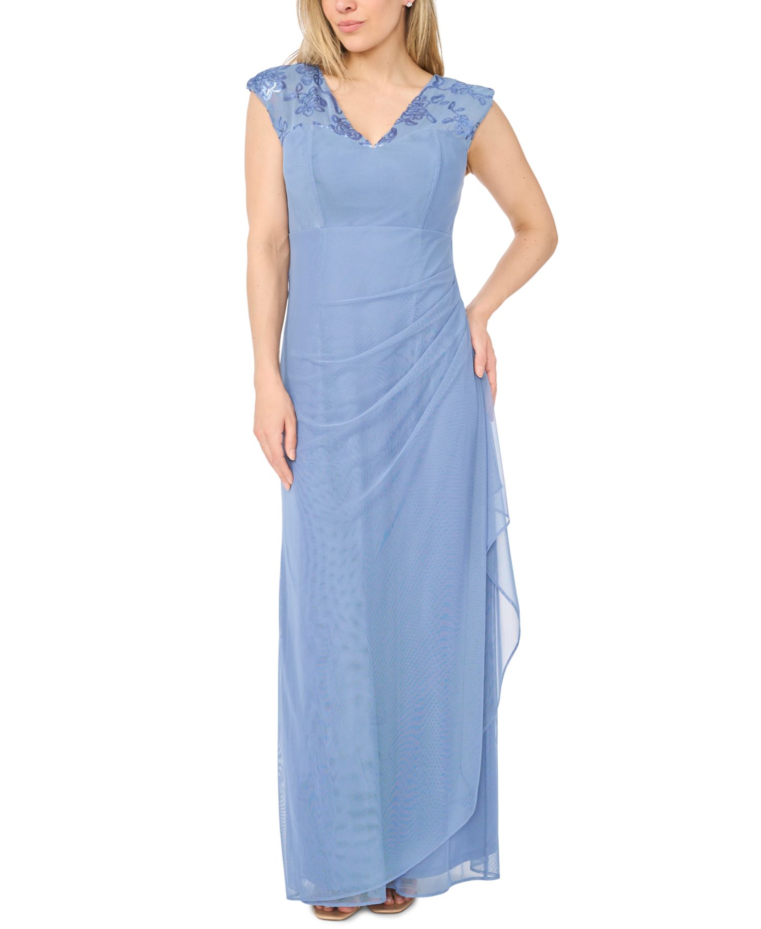Petite Polyester Blend Sleeveless Long Gown