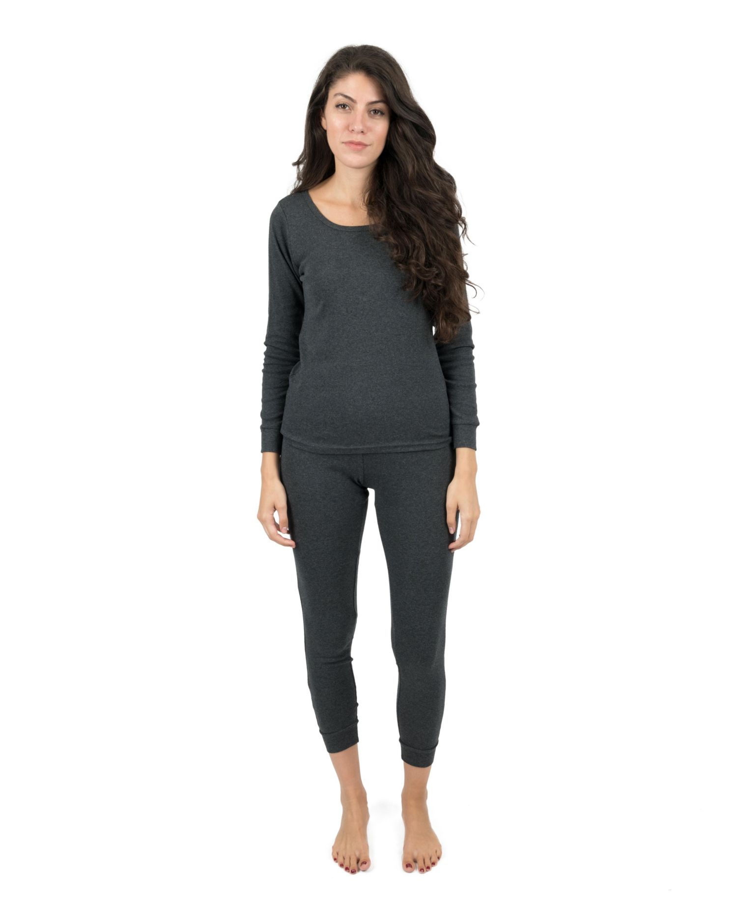 Womens Matching Family Two Piece Cotton Long Sleeve Shirt and Pants Solid Color Pajamas