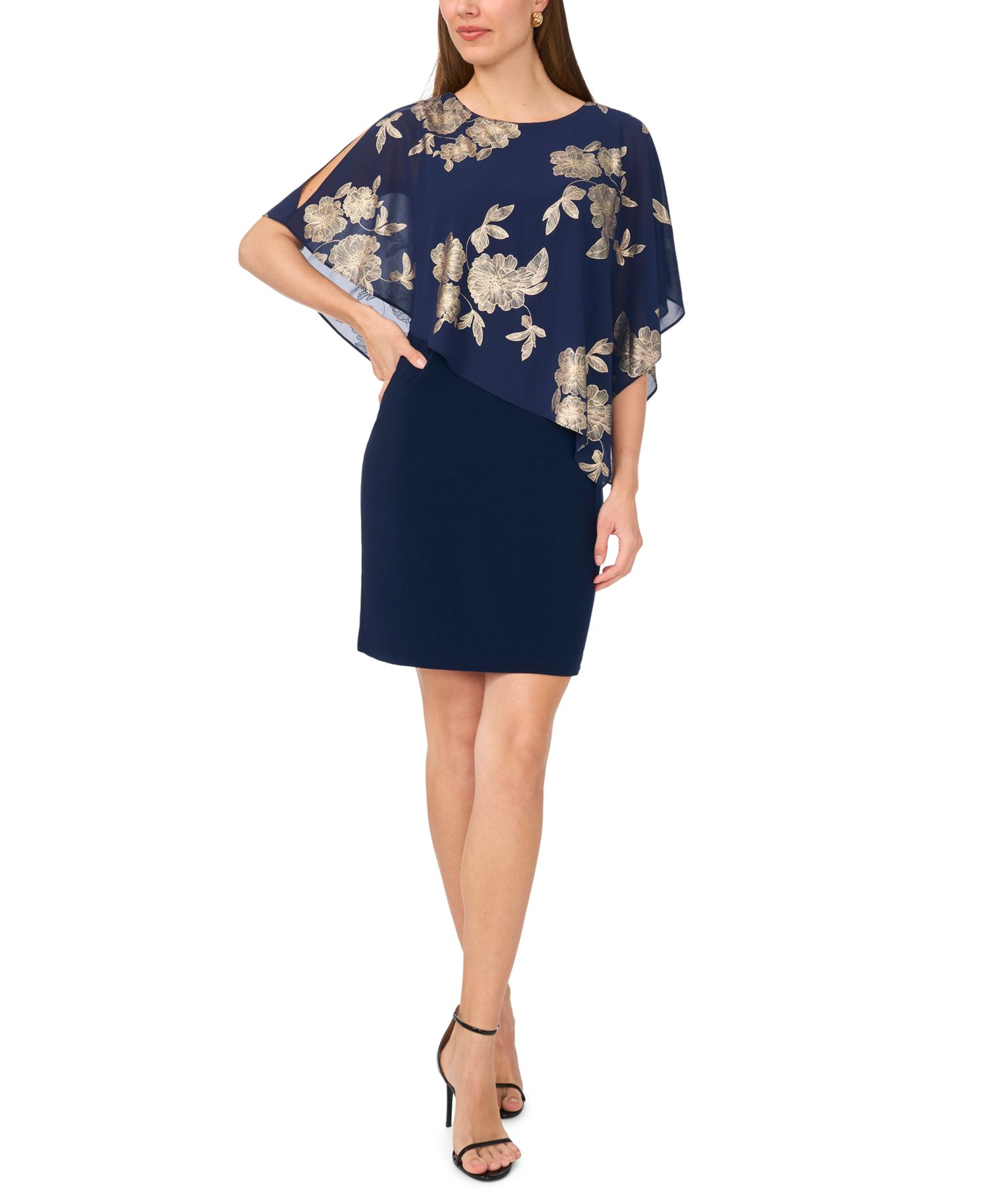 Petite Foil Cape Short Dress
