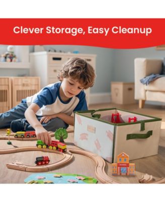 110-Piece Wooden Train Set with Folding Storage Box
