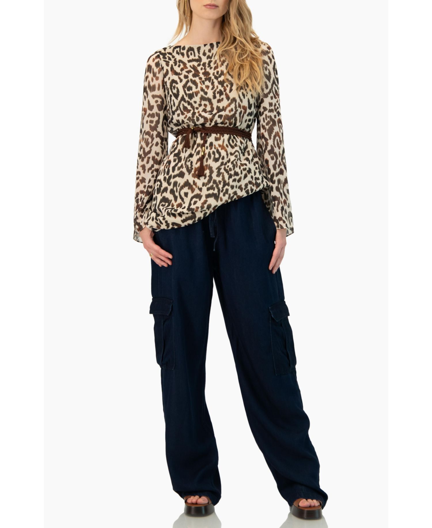 Women's Short Animal Print Dress with Waist Tie