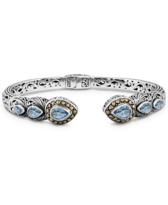 Topaz and Ubud Cuff Bracelet in Sterling Silver and 18K Gold Accents