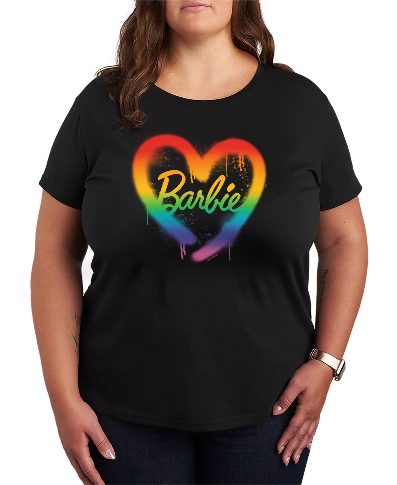 Plus Size Barbie Rainbow Heart Short-Sleeve Graphic T-Shirt