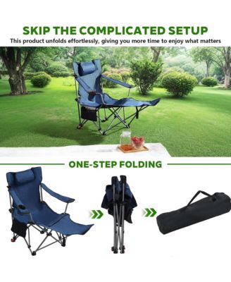 Outdoor Camping Chair, Portable Folding Reclining Chair with 3-Level Adjustment, Side Pockets, Cup Holder and Carry Bag for Lawn, Picnic