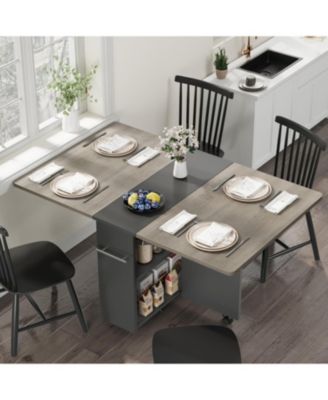 Folding 4-Person Farmhouse Dining Table with Storage and Wheels