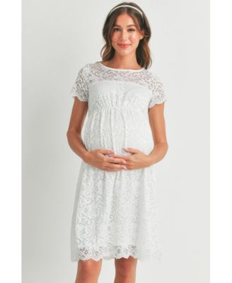 Maternity Crew Neck Floral Lace Dress with Empire Waist
