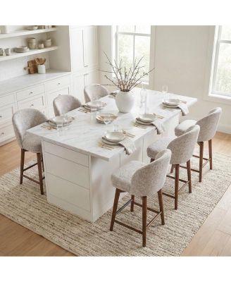 Walnut Wood Swivel Counter Height Stools Set of 6, Chenille, Armless