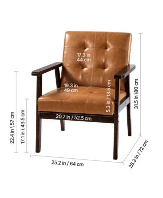 Mid Century Modern Accent Chair PU Leather Armchair with Solid Wood Frame
