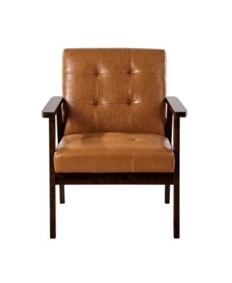 Mid Century Modern Accent Chair PU Leather Armchair with Solid Wood Frame