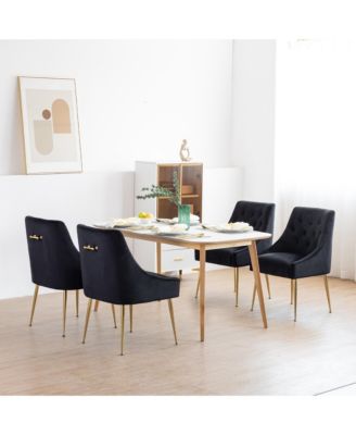 Velvet Upholstered Dining Chairs Set of 4, Mid Century Modern Kitchen Chairs with 5.12 inches Cushions and Back Pull Rod