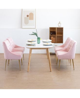 Velvet Upholstered Dining Chairs Set of 4, Mid Century Modern Kitchen Chairs with 5.12 inches Cushions and Back Pull Rod