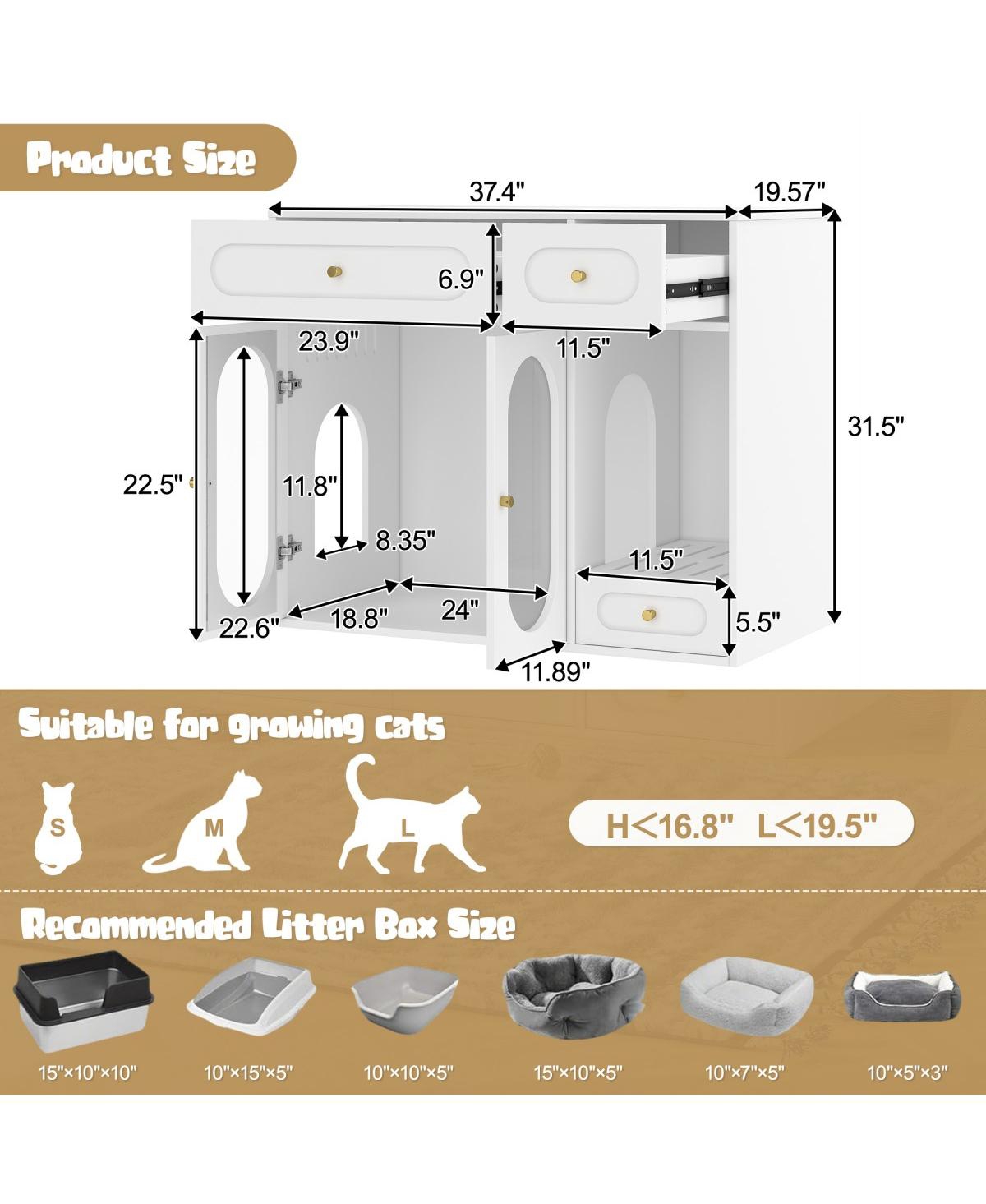 6thdruple Modern Green Cat Litter Box Cabinet, Led Hidden Cat House with Storage Drawers
