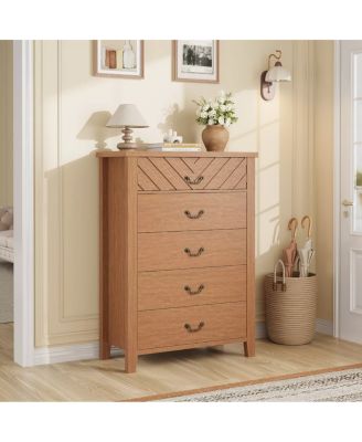 Farmhouse 5-Drawer Dresser for Bedroom, Freestanding Vertical Wooden Storage Chest