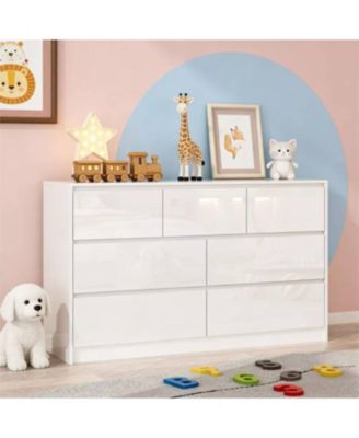 55" Full High Gloss Dresser with 7 Drawers, Modern Wide Storage Chest for Bedroom