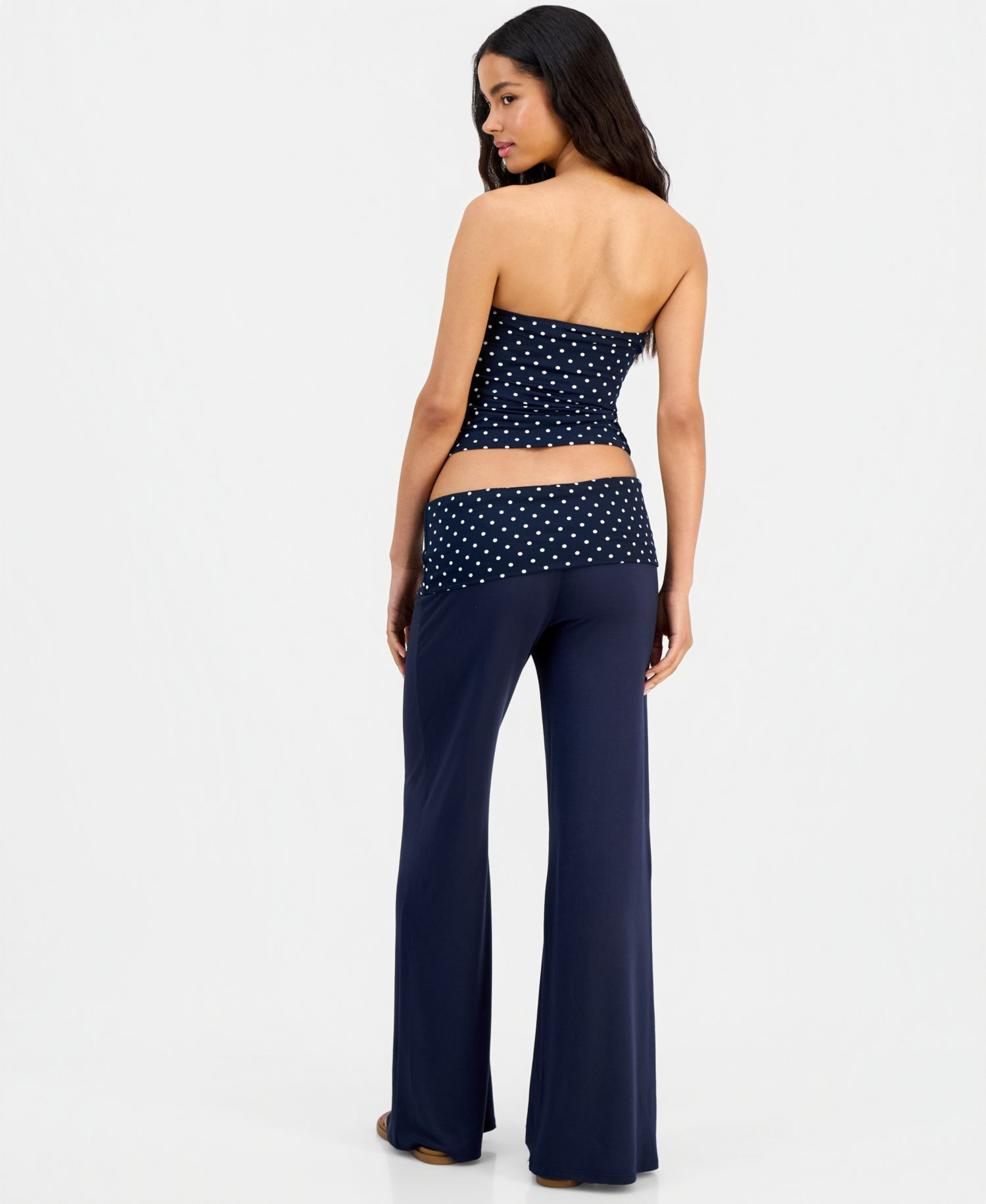 Juniors' Fold-Over Flare-Leg Pants