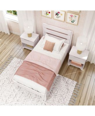 Max and Lily Twin Bed Frame, Farmhouse Solid Wood Platform Bed with Slatted Headboard, Driftwood