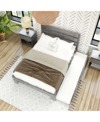 Max and Lily Full Size Bed Frame, Farmhouse Solid Wood Platform Bed with Headboard and Trundle