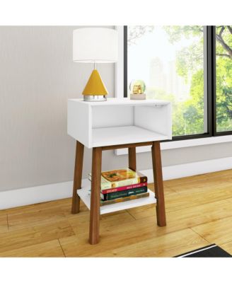 Max and Lily Mid-Century Modern Cubby Nightstand, Pecan