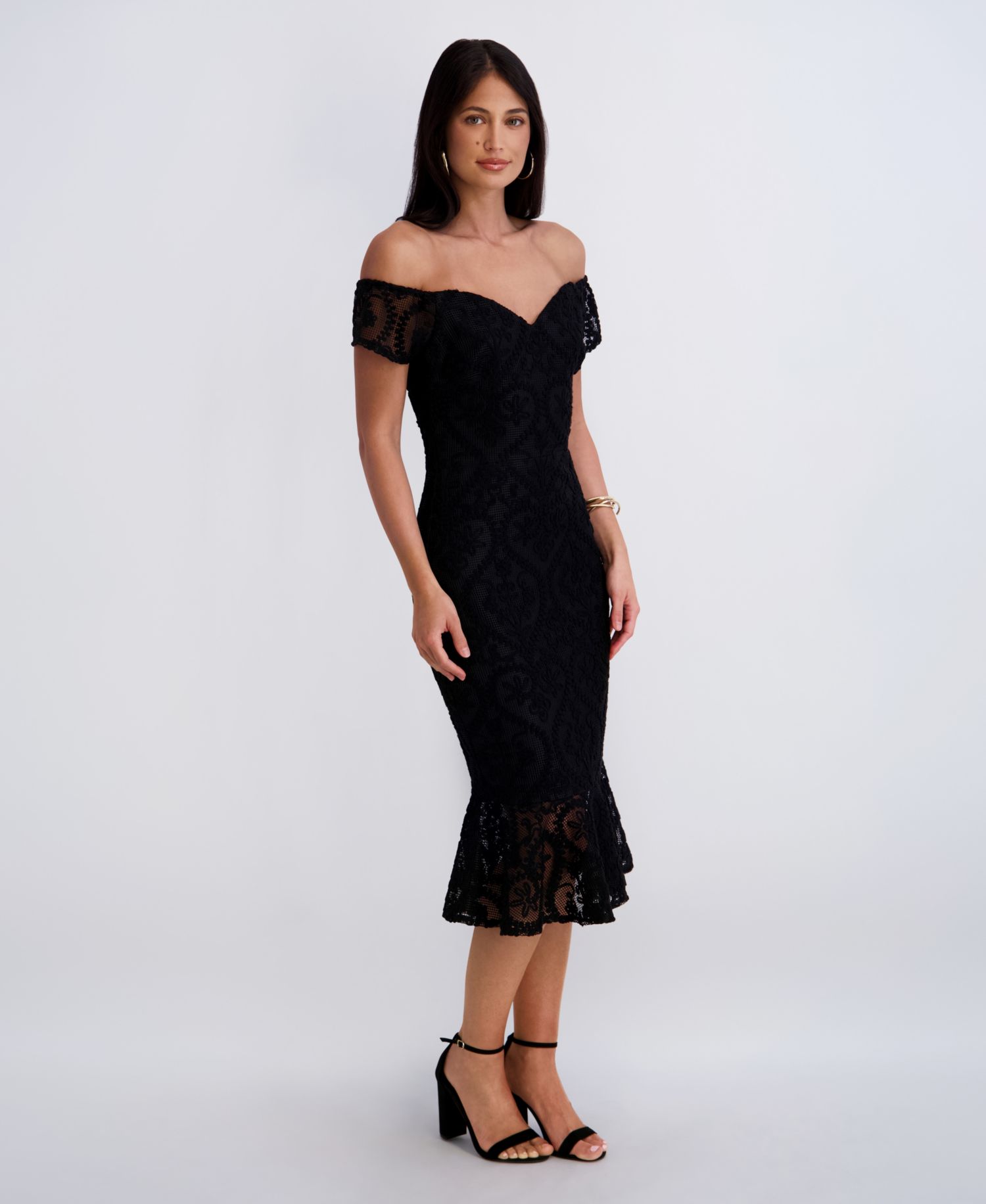 Women's Crochet Lace Removable Straps Sweetheart Neck Midi Dress