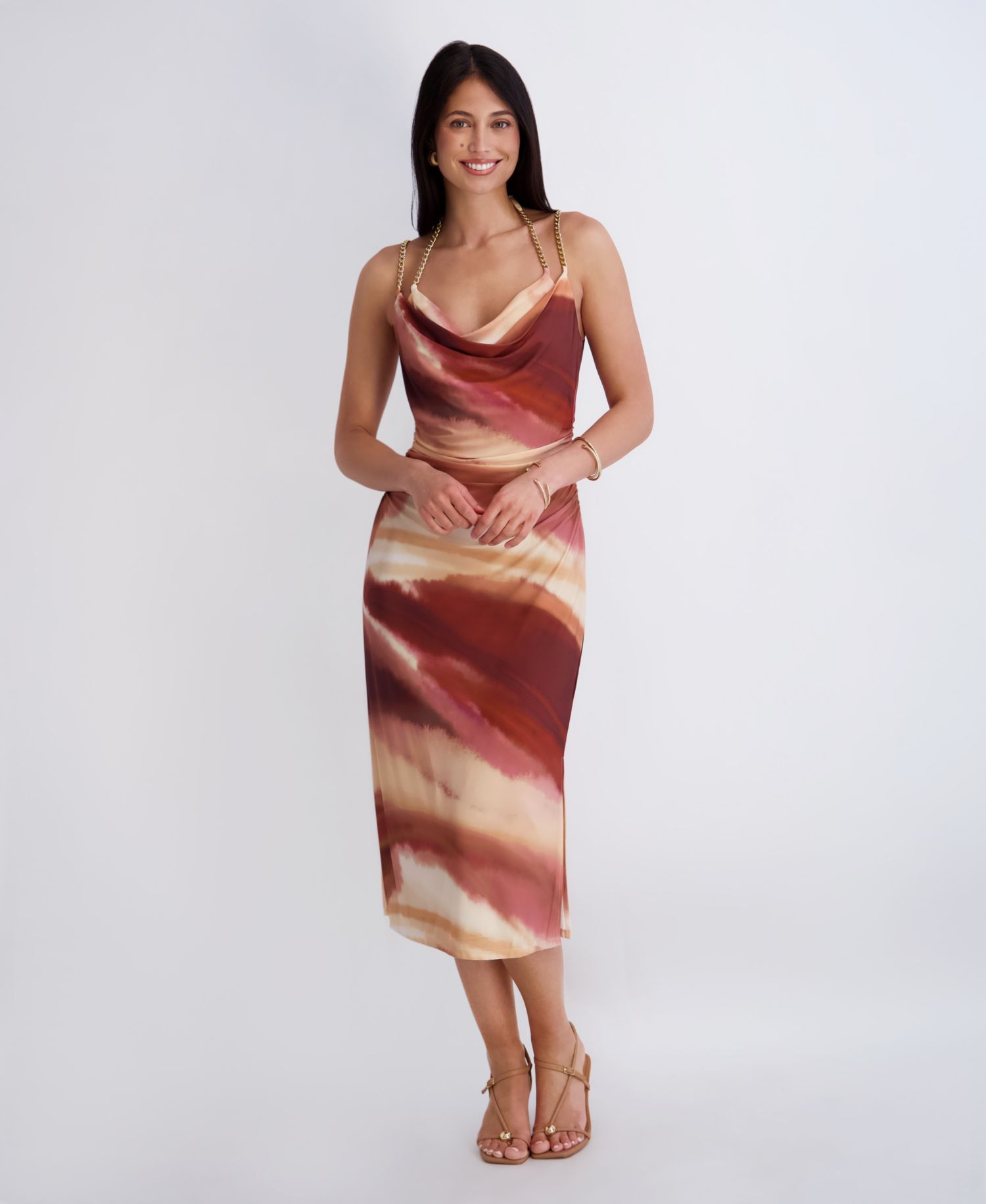 Women's Cowl Neck Printed Jersey Midi Dress
