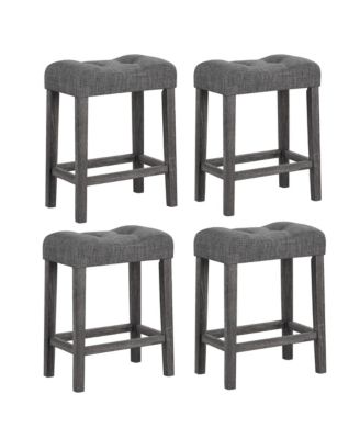 24'' Saddle Bar Stools Set of 4 w/ Footrest Rubber Wood Frame for Kitchen Island