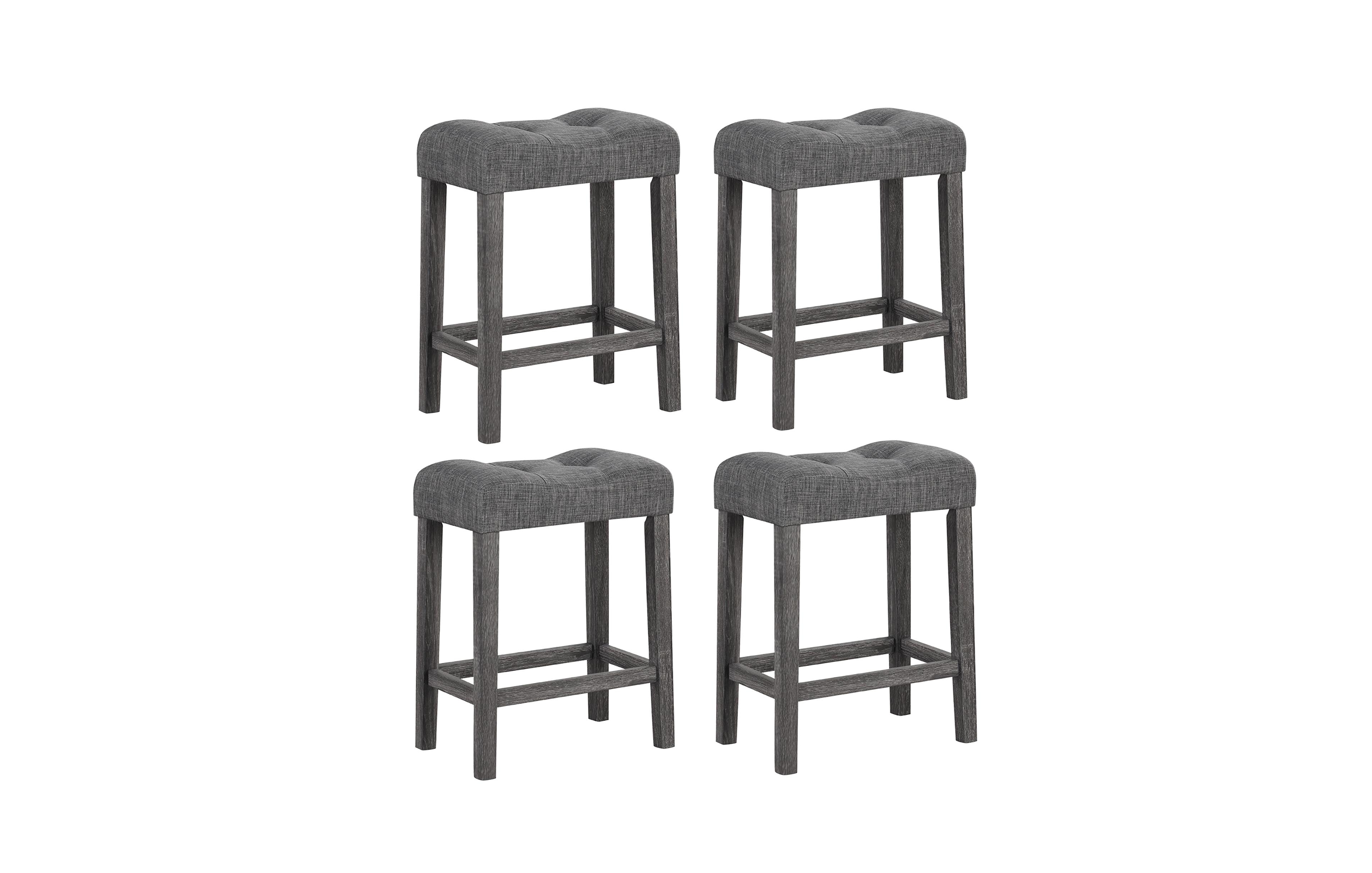 Gymax 24'' Saddle Bar Stools Set of 4 w/ Footrest Rubber Wood Frame for Kitchen Island