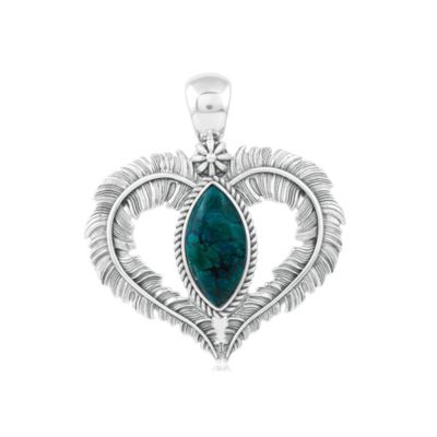 Sterling Silver Chrysocolla Feather Heart Pendant Enhancer