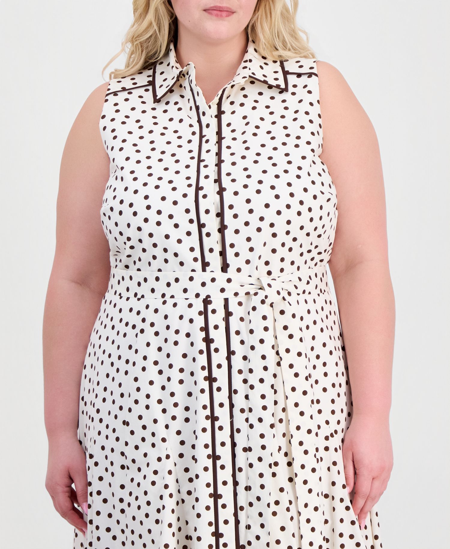 Plus Size Godet Sleeveless Midi Shirt Dress
