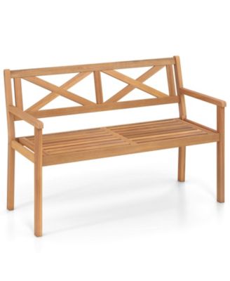Outdoor Loveseat Bench 2-Person Patio Acacia Wood Garden Chair w/ Armrests