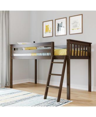 Twin Loft Bed, Solid Wood Loft Beds with Ladder for Kids, Pecan