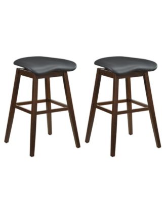 Set of 2 Swivel Bar Stools with Contoured Padded Seat and Built in Footrest-Brown