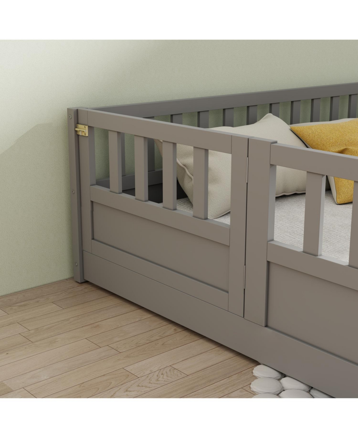 Rainsken Montessori Floor Bed, with Fence and Open Door, Children's Bed Frame