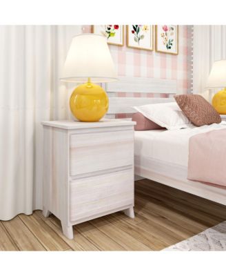 Solid Wood Farmhouse Nightstand with 2 Drawers