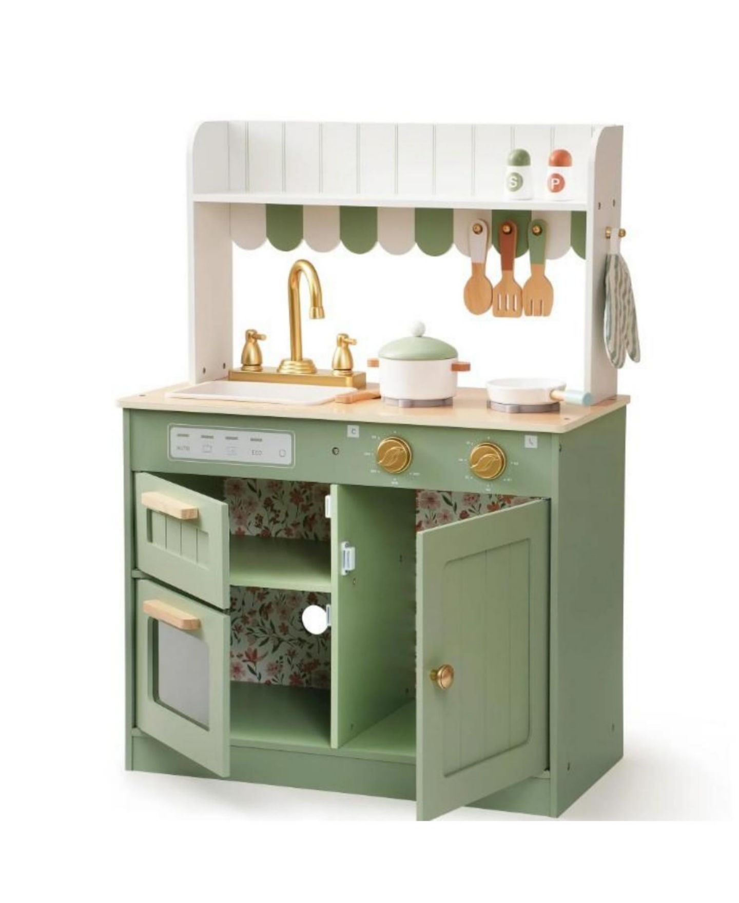 Детские игрушки Robotime Wooden Kitchen Set with Cutting Food, 12-Piece, Ages 3+, цвет: Зелёный — фото 4