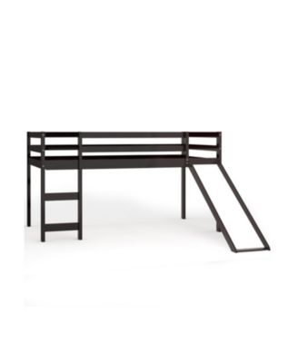 Twin Low Loft Bed with Built-In Slide and Dual Ladders