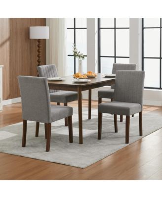 Dining Chair Set, Linen Upholstered Stripes Tufted Kitchen Chair Set with High Backrest, Fabric Dining Room Chairs with Adjustable Foot Cap