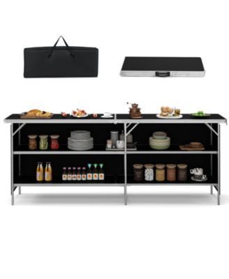 Portable Bar Table Folding Camping Table with Aluminum Alloy Frame 2-Tier Shelves